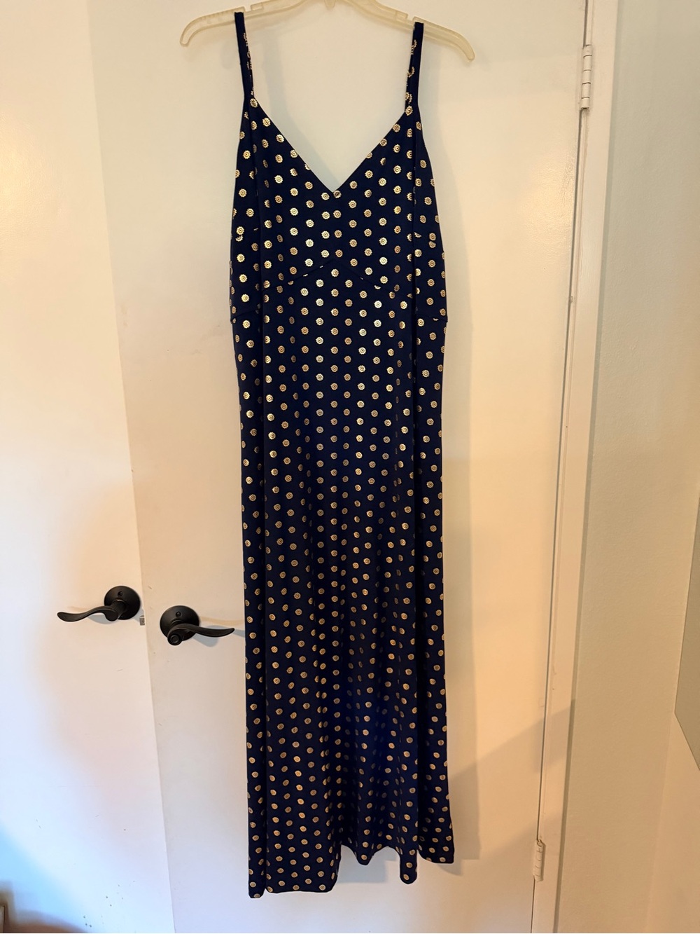 MICHAEL Michael Kors Navy Maxi Slip Dress with Gold Polka Dots